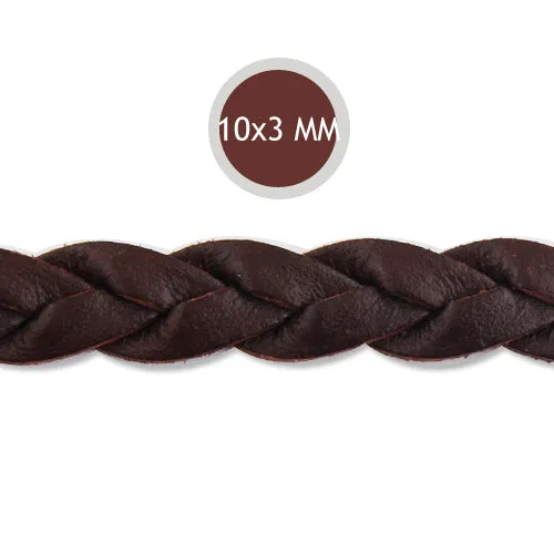 10*3mm Coffee Braided Leather Cord,Sold 10M/Roll