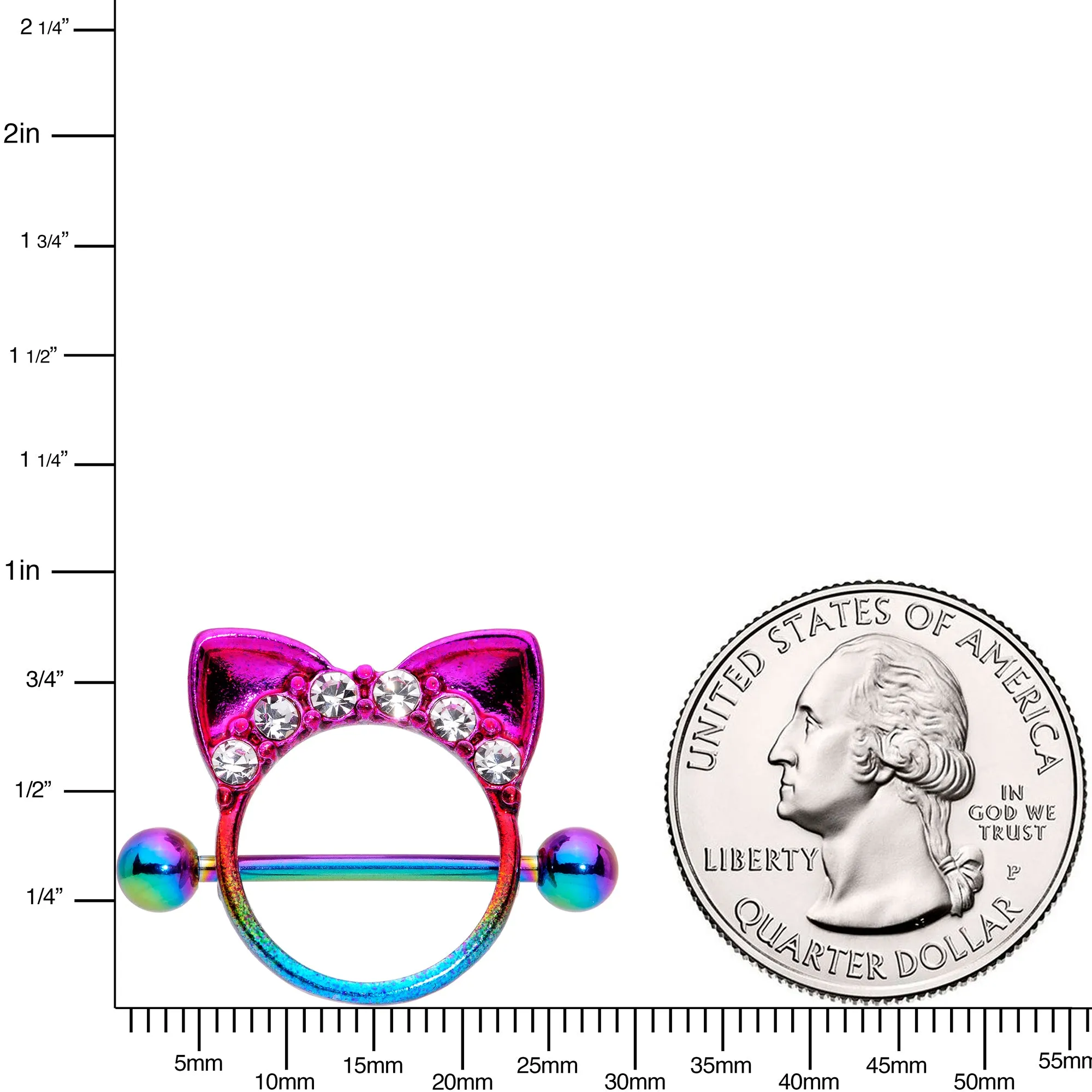 14 Gauge 9/16 Clear Gem Rainbow Kitty Cat Ears Nipple Shield Set