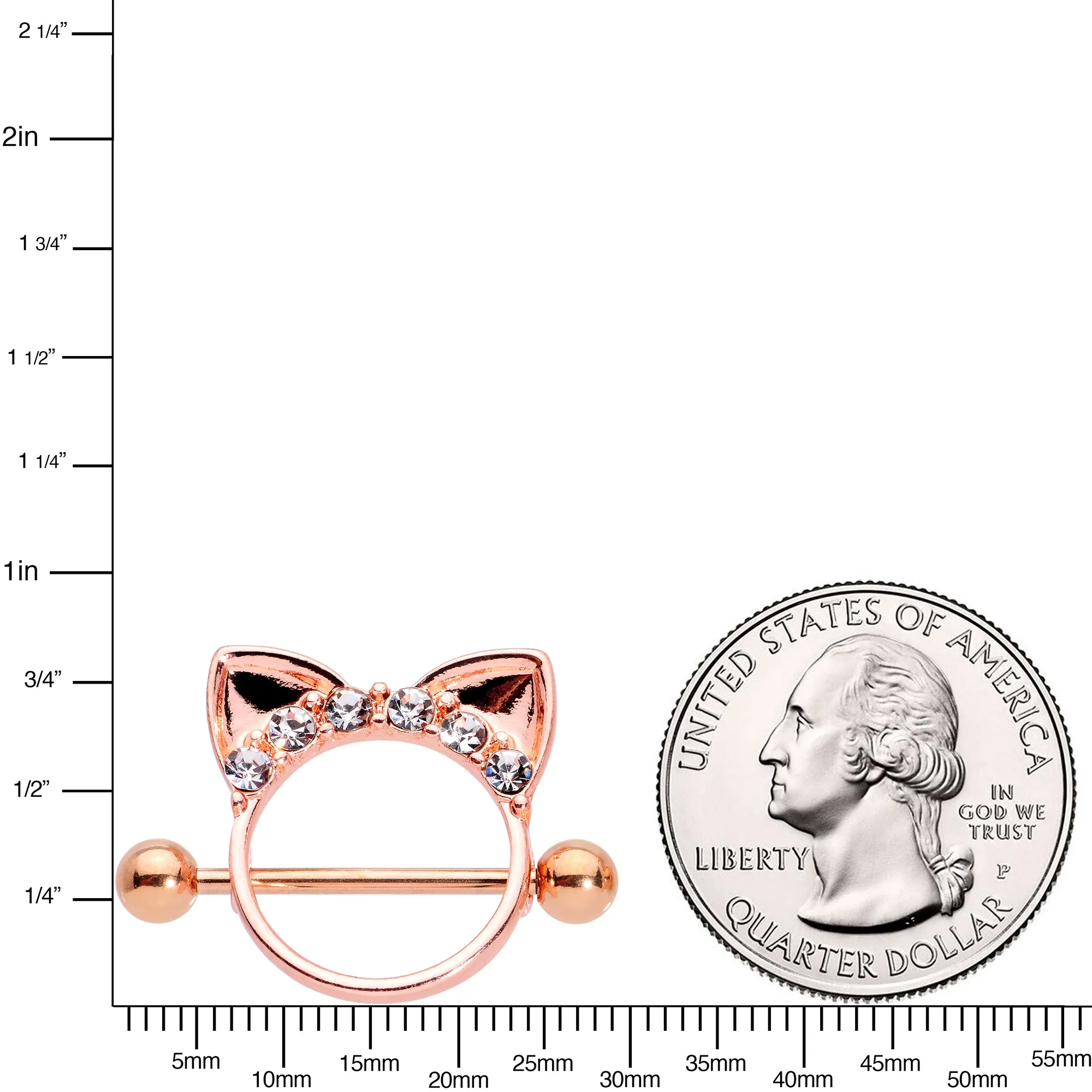 14 Gauge 9/16 Clear Gem Rose Gold Hue Kitty Cat Ears Nipple Shield Set