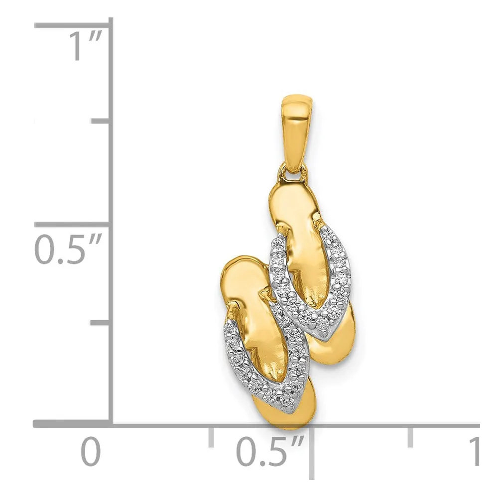 14k and Rhodium Diamond Flip Flops Charm