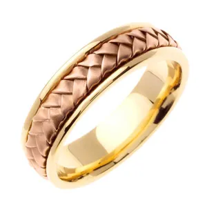 14k Gold Yellow/Rose or Yellow/White Hand Braided Gold Wedding Band for Men and Women