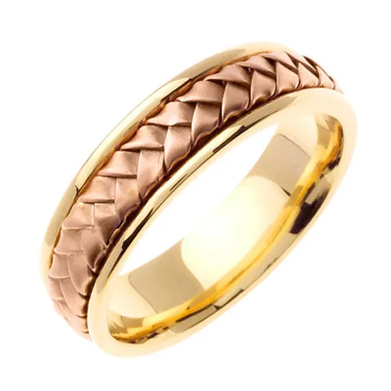 14k Gold Yellow/Rose or Yellow/White Hand Braided Gold Wedding Band for Men and Women