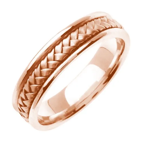 14K Rose or Rose/Tricolor Hand Braided Ring Band