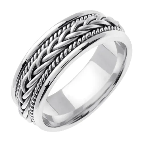14K Yellow or White Hand Braided Cord Ring Band