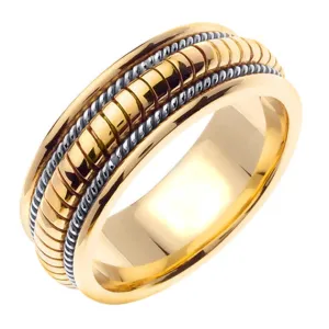 14K Yellow/White Hand Braided Cord Ring Band