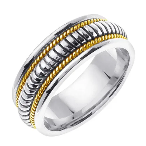 14K Yellow/White Hand Braided Cord Ring Band