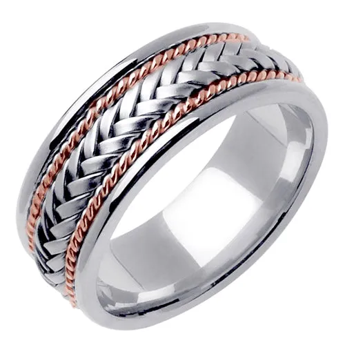 14k Yellow/White Ropes or White/Rose Ropes Hand Braided Ring Band