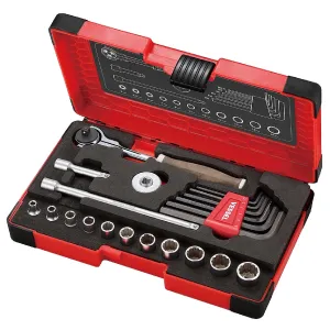 1/4" Dr Socket & Hex Key Set 36pc Metric Wood-Compo (VESSEL)