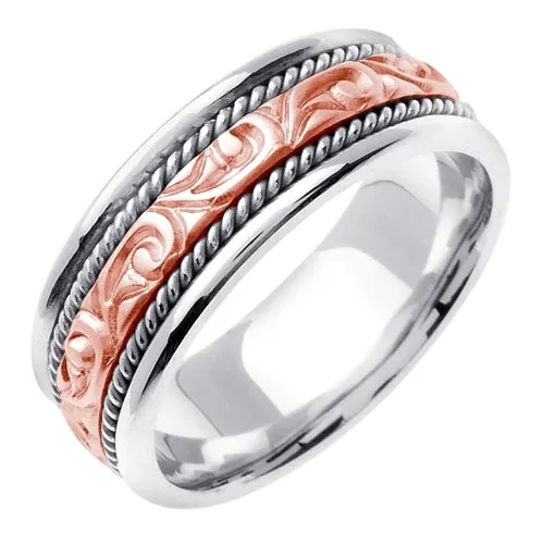 18K Rose or White/Rose Celtic Design With Cord Braid