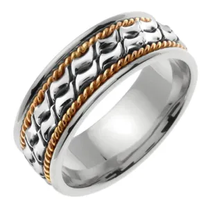 18K White/Yellow Hand Braided Cord Ring Band