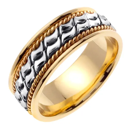 18K White/Yellow Hand Braided Cord Ring Band