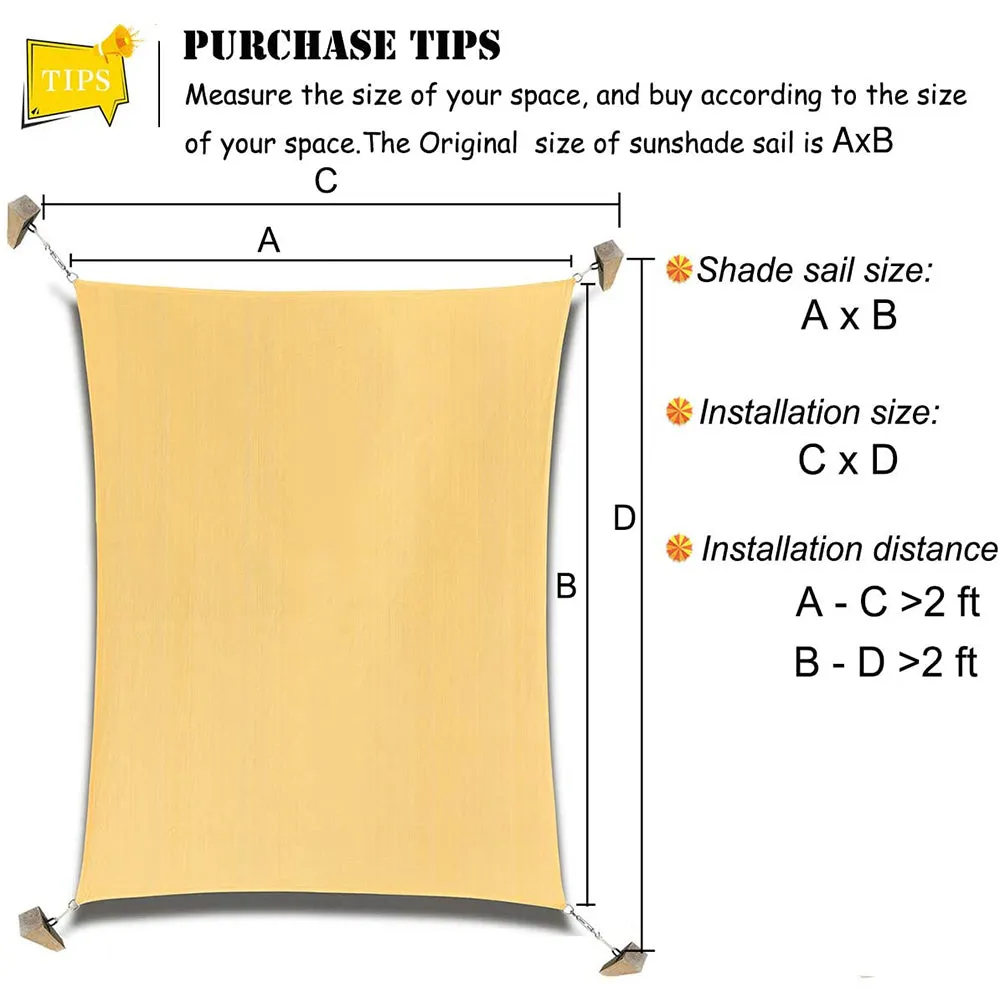 20'x'26' Rectangle Patio Sun Shade Sail（Sand Color）