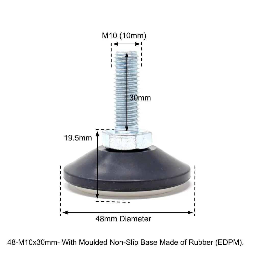 48mm-M10x30mm Non-Slip Screw In Levelling Machine Feet Height Adjustable, Made In Germany