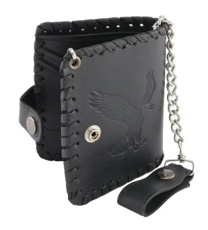 5X4 Men's Black Flying Eagle Braided Biker Wallet w/ Steel Chain