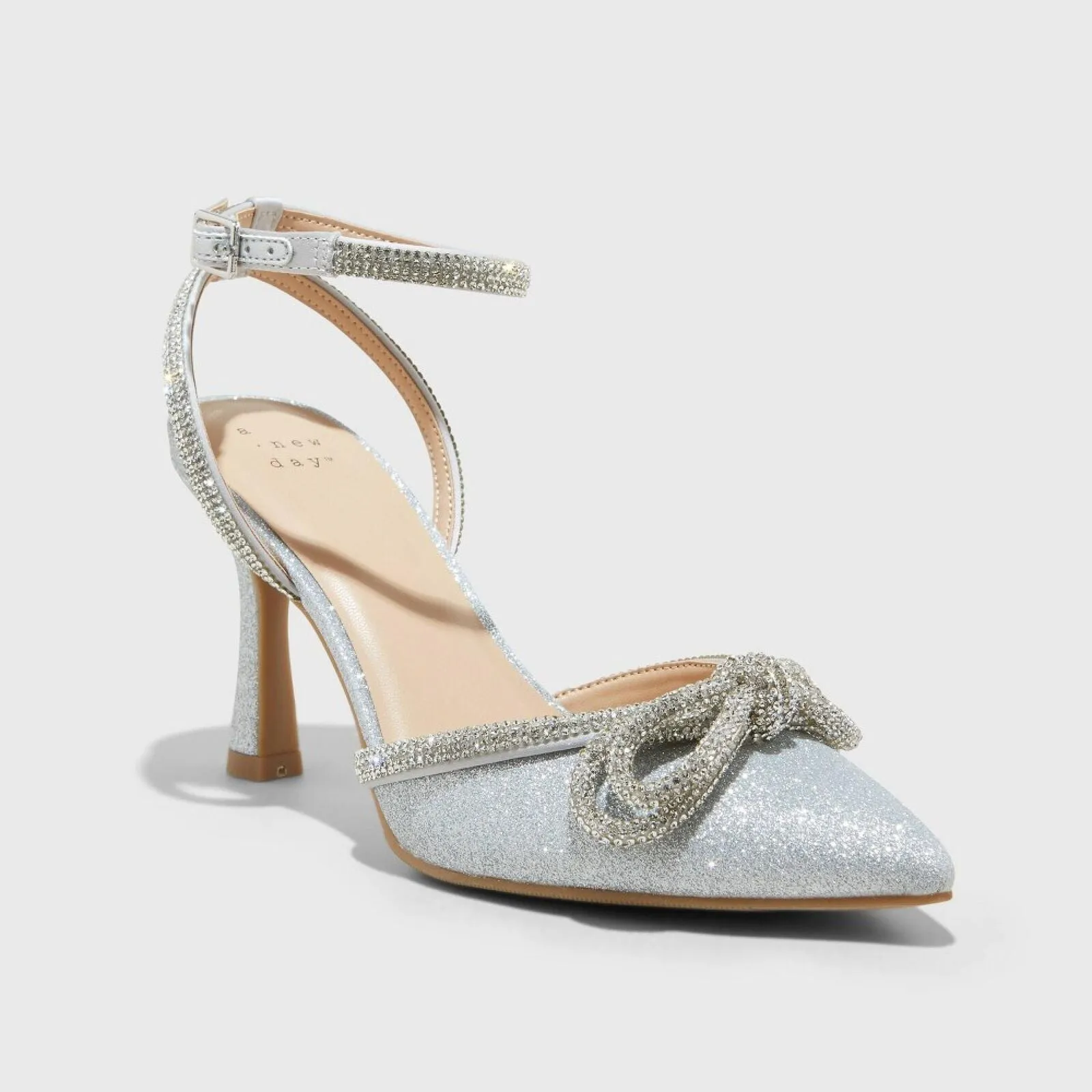 A New Day Women's Carmin Bow Pumps with Memory Foam Insole Silver Gray 7.5M