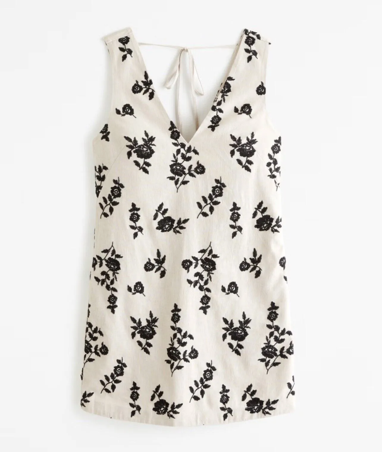 ABERCROMBIE  & FITCH Gray Floral Embroidered Dress Sz XS Linen Blend V-Neck