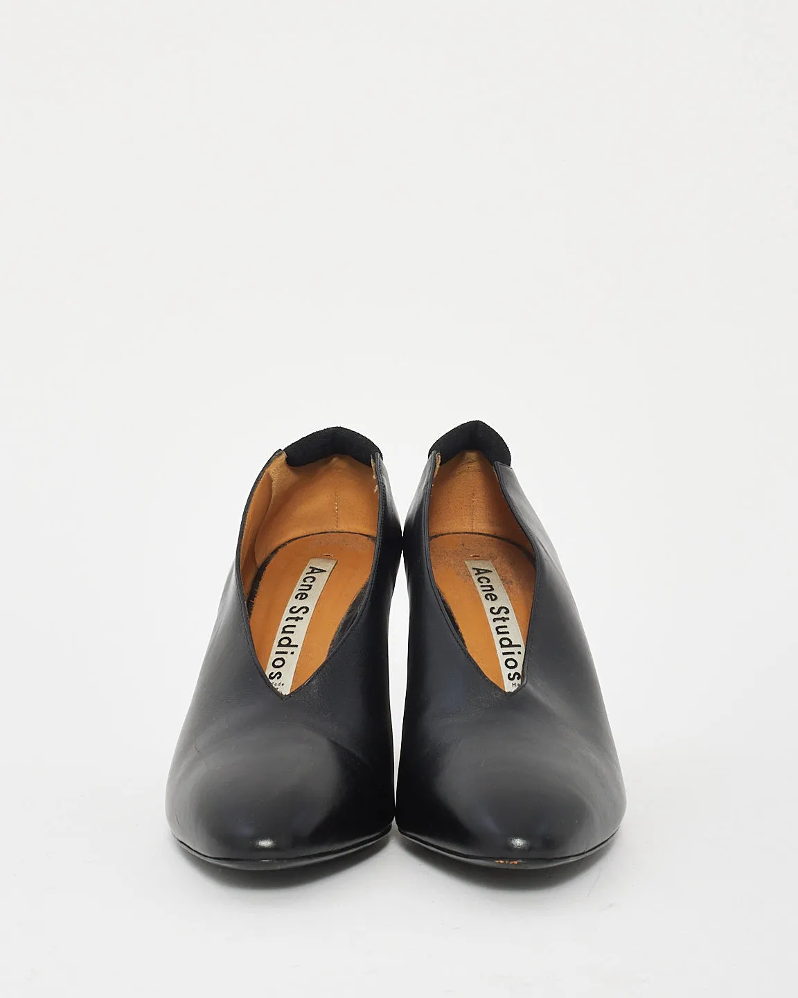 Acne Studios Black Leather Aja V-neck Brick Block Heel Pumps - 38