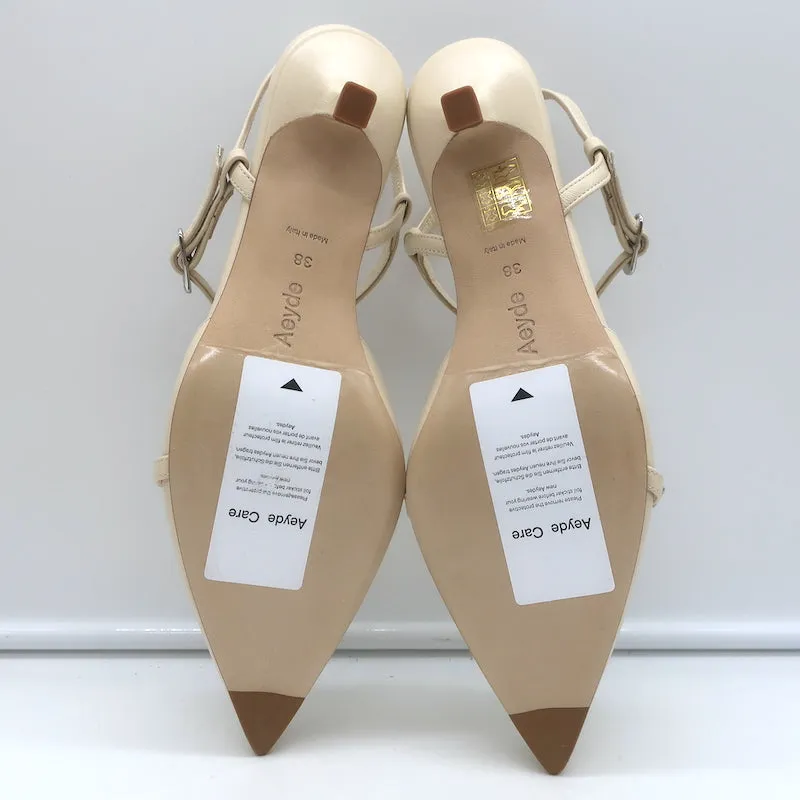 Aeyde Melia Ankle Strap Kitten Heel Pumps Ivory Leather Size 38 NEW
