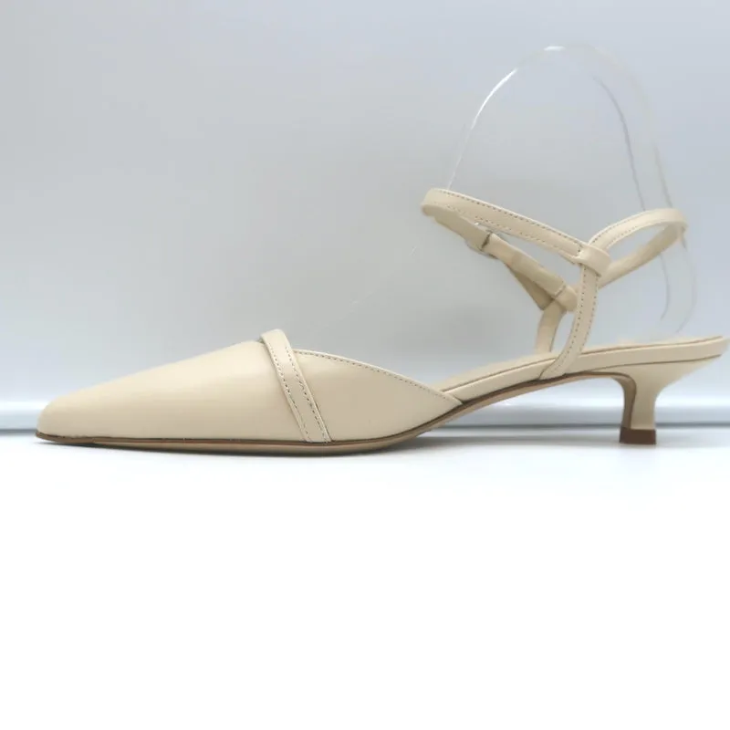 Aeyde Melia Ankle Strap Kitten Heel Pumps Ivory Leather Size 38 NEW