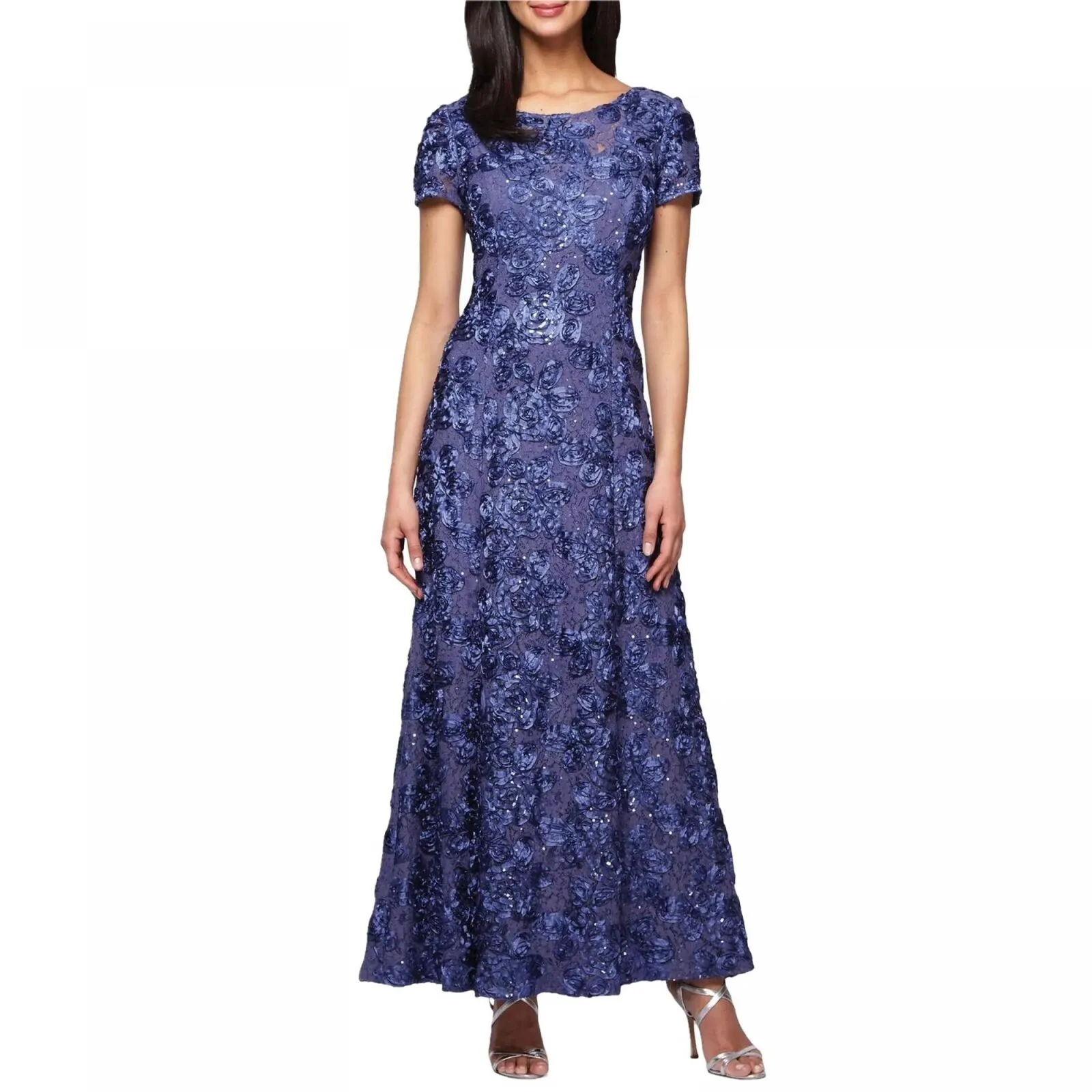 Alex Evenings Women's Rosette Embellished Lace A-Line Gown