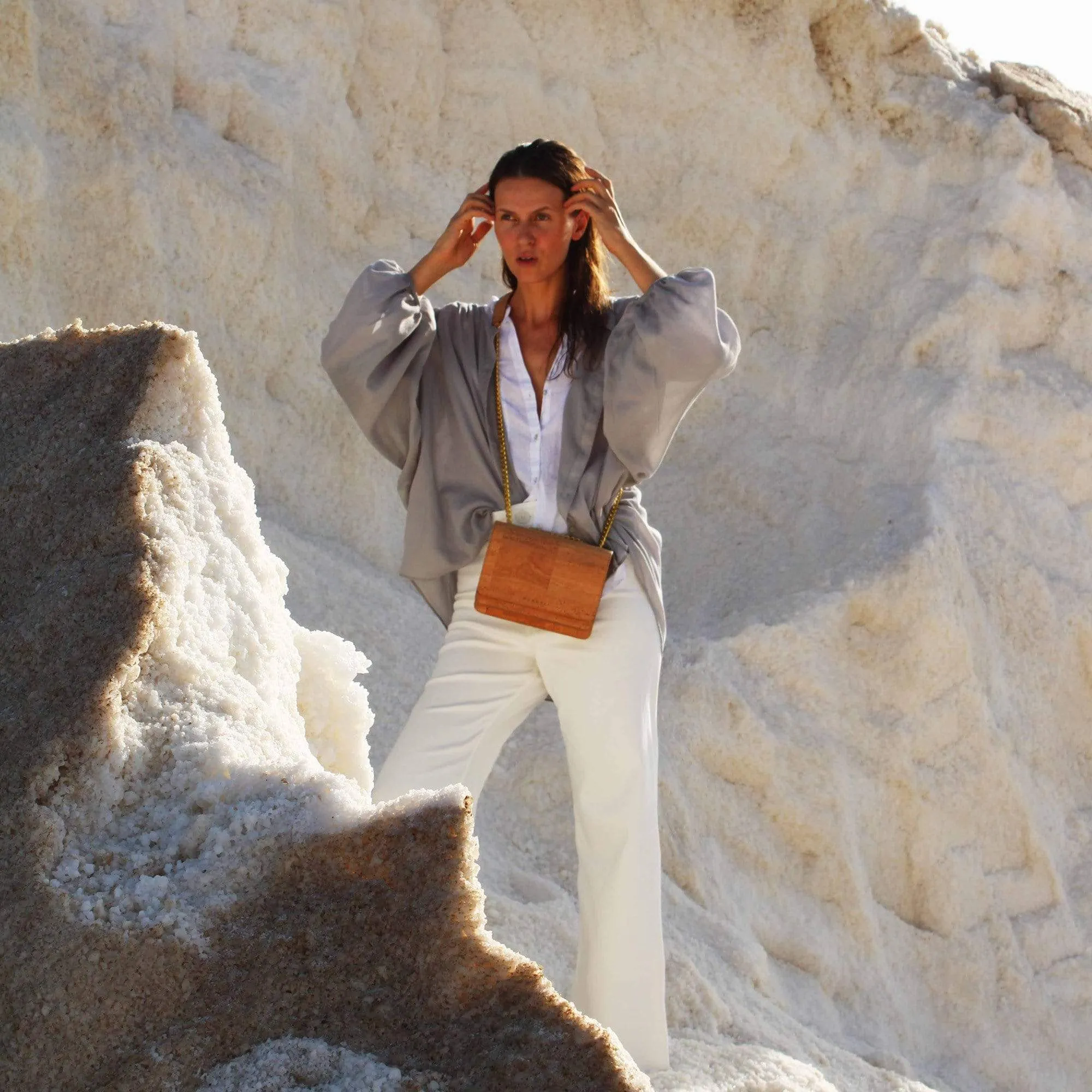 Alpha Handcrafted Cork Vegan Crossbody Bag | Natural