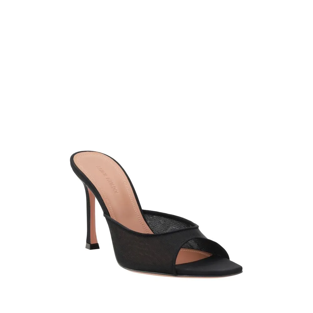 Amina Muaddi Alexa Women Black Slipper Sandals Leather Stiletto Mule Heels Shoes