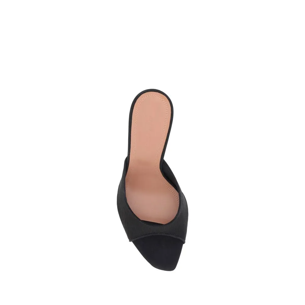 Amina Muaddi Alexa Women Black Slipper Sandals Leather Stiletto Mule Heels Shoes