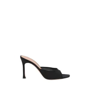 Amina Muaddi Alexa Women Black Slipper Sandals Leather Stiletto Mule Heels Shoes