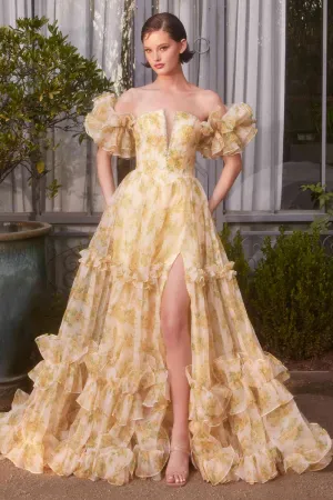 Andrea & Leo A1430 Dress Strapless Floral Printed Ball Gown