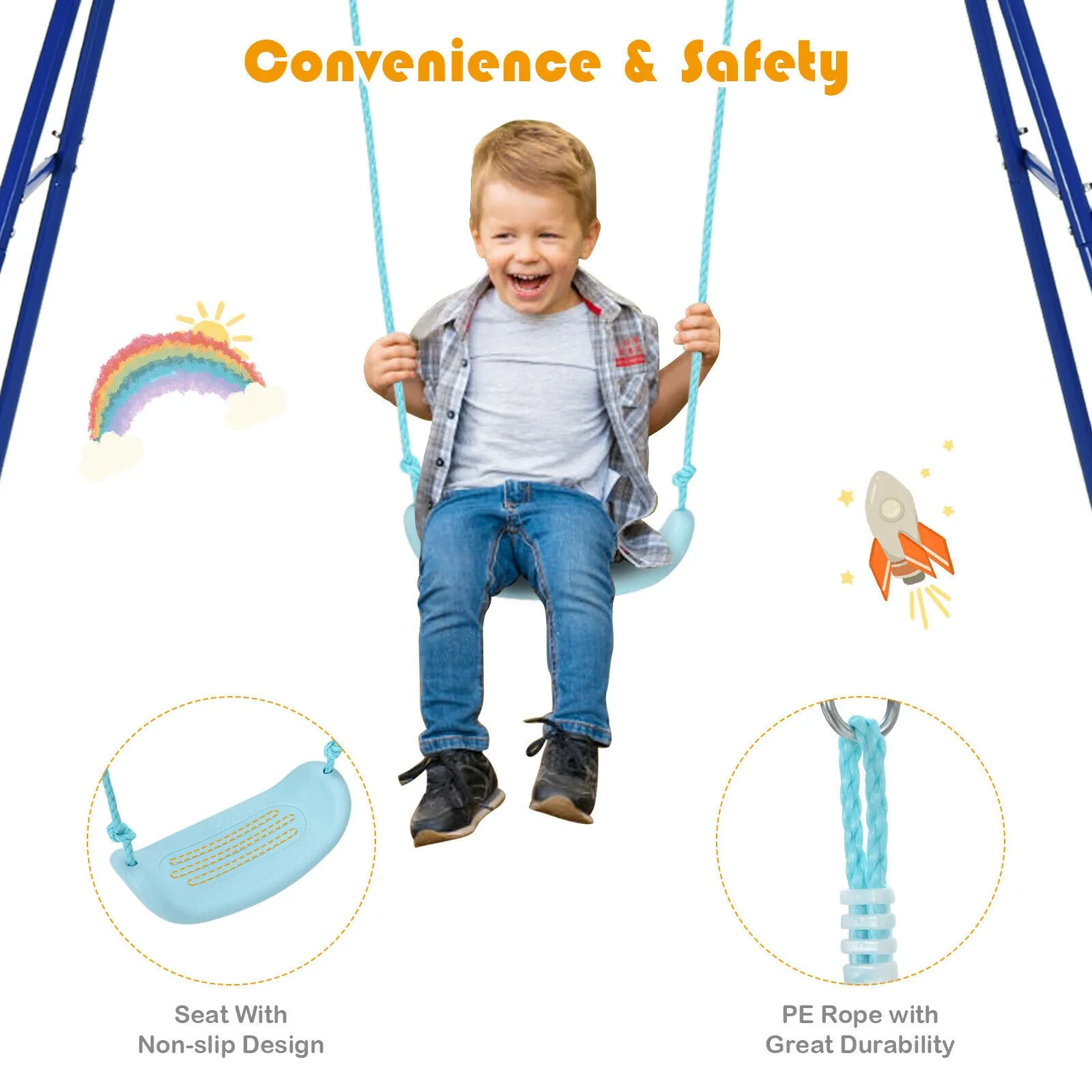 Anti-rust & Impact Resistant Children's Swing Set | Super Strong & Secure | 3-7 years