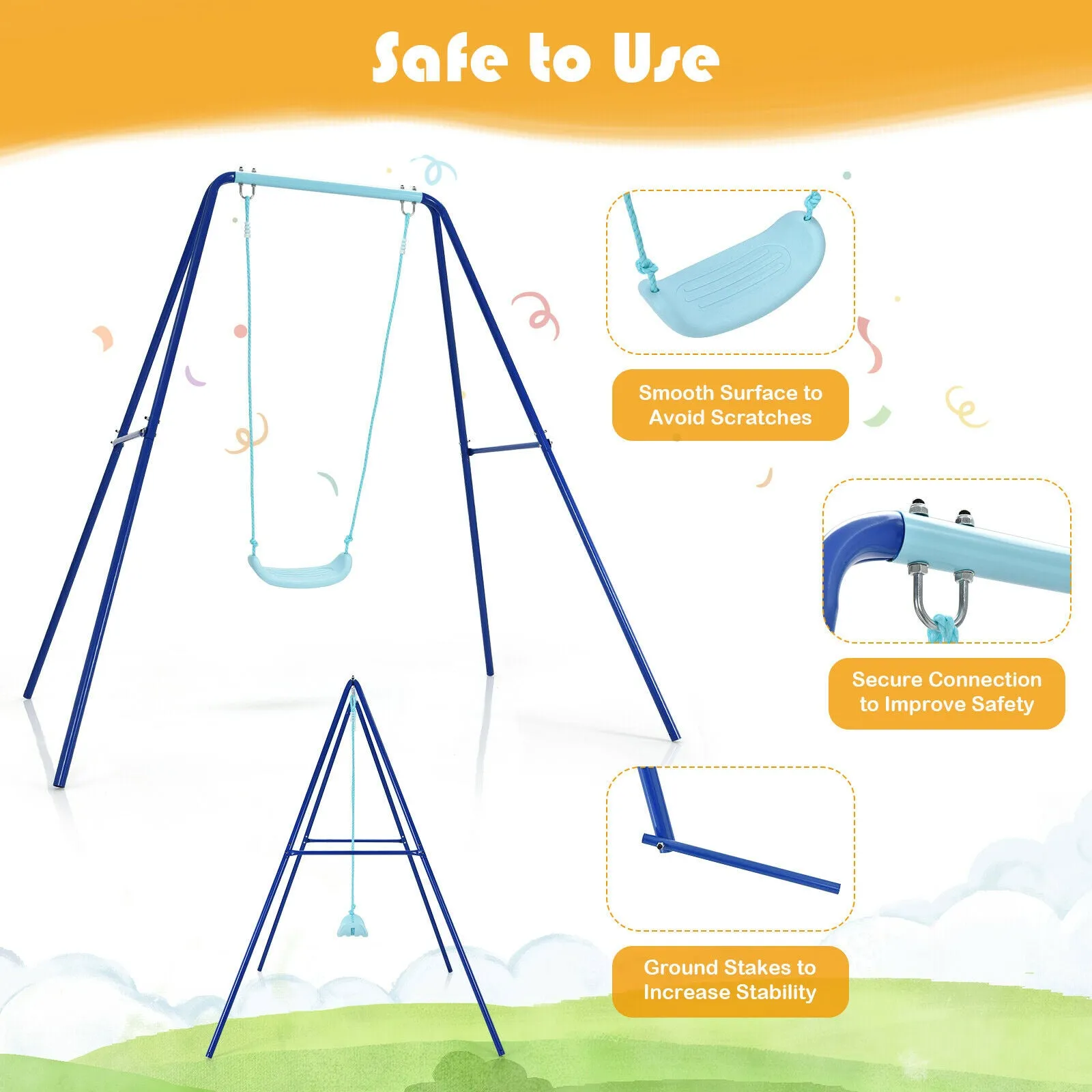 Anti-rust & Impact Resistant Children's Swing Set | Super Strong & Secure | 3-7 years