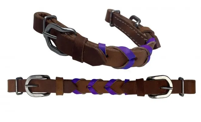 Argentina Cow Leather braided curb strap with accent leather color and buckle