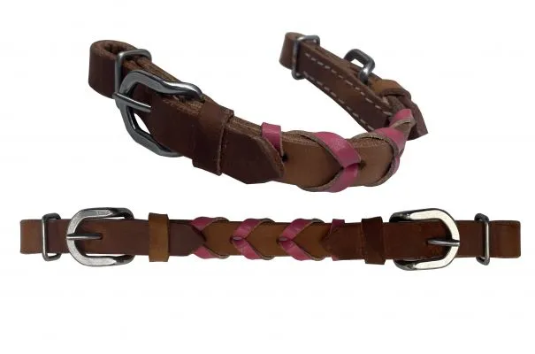 Argentina Cow Leather braided curb strap with accent leather color and buckle