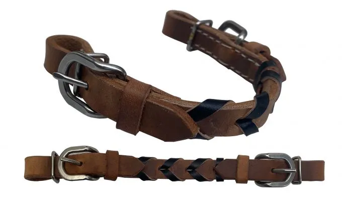 Argentina Cow Leather braided curb strap with accent leather color and buckle
