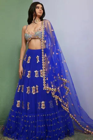 ARTWORQ: BLUE EMBELLISHED FULL LEHENGA SET