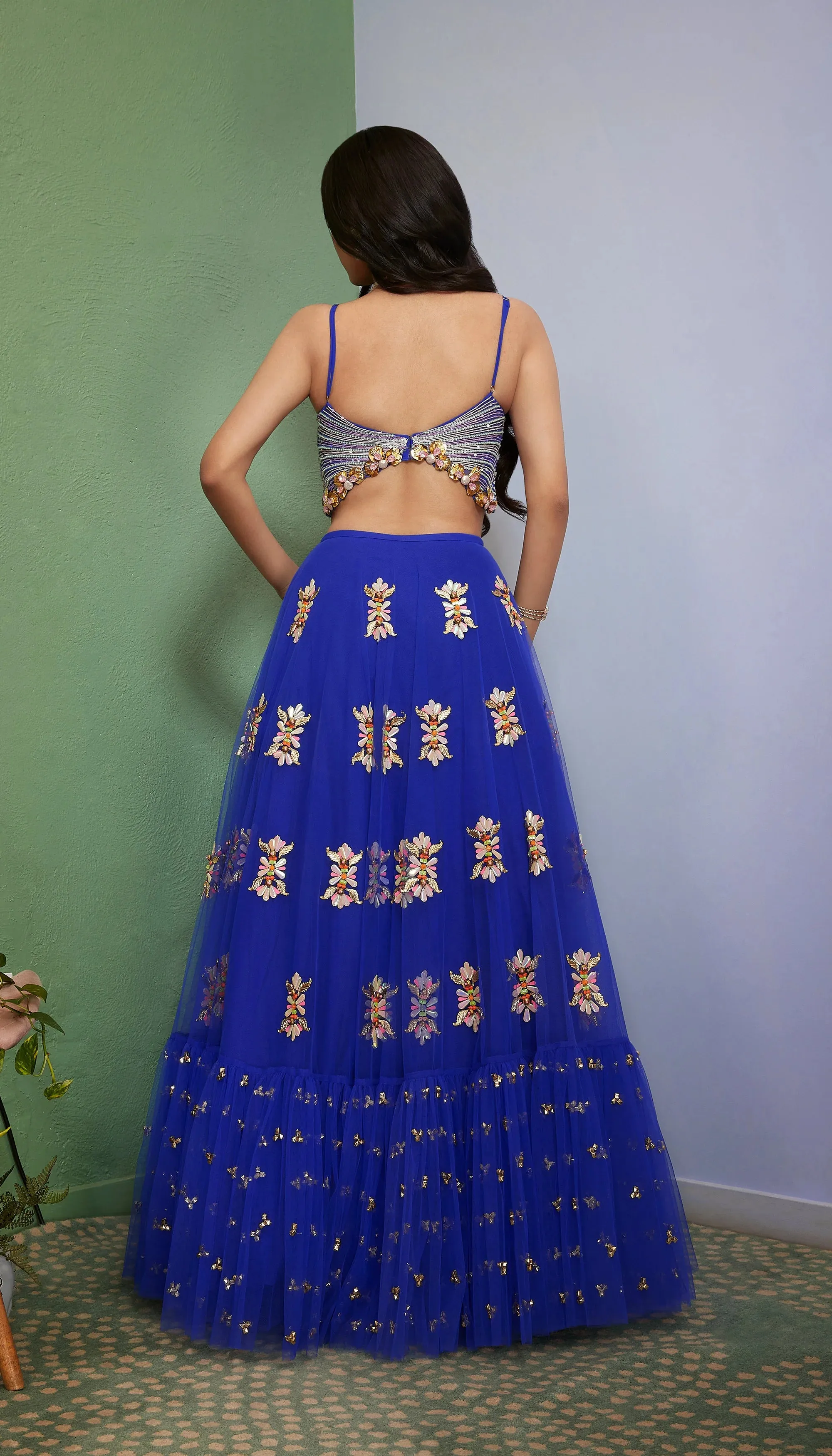 ARTWORQ: BLUE EMBELLISHED FULL LEHENGA SET