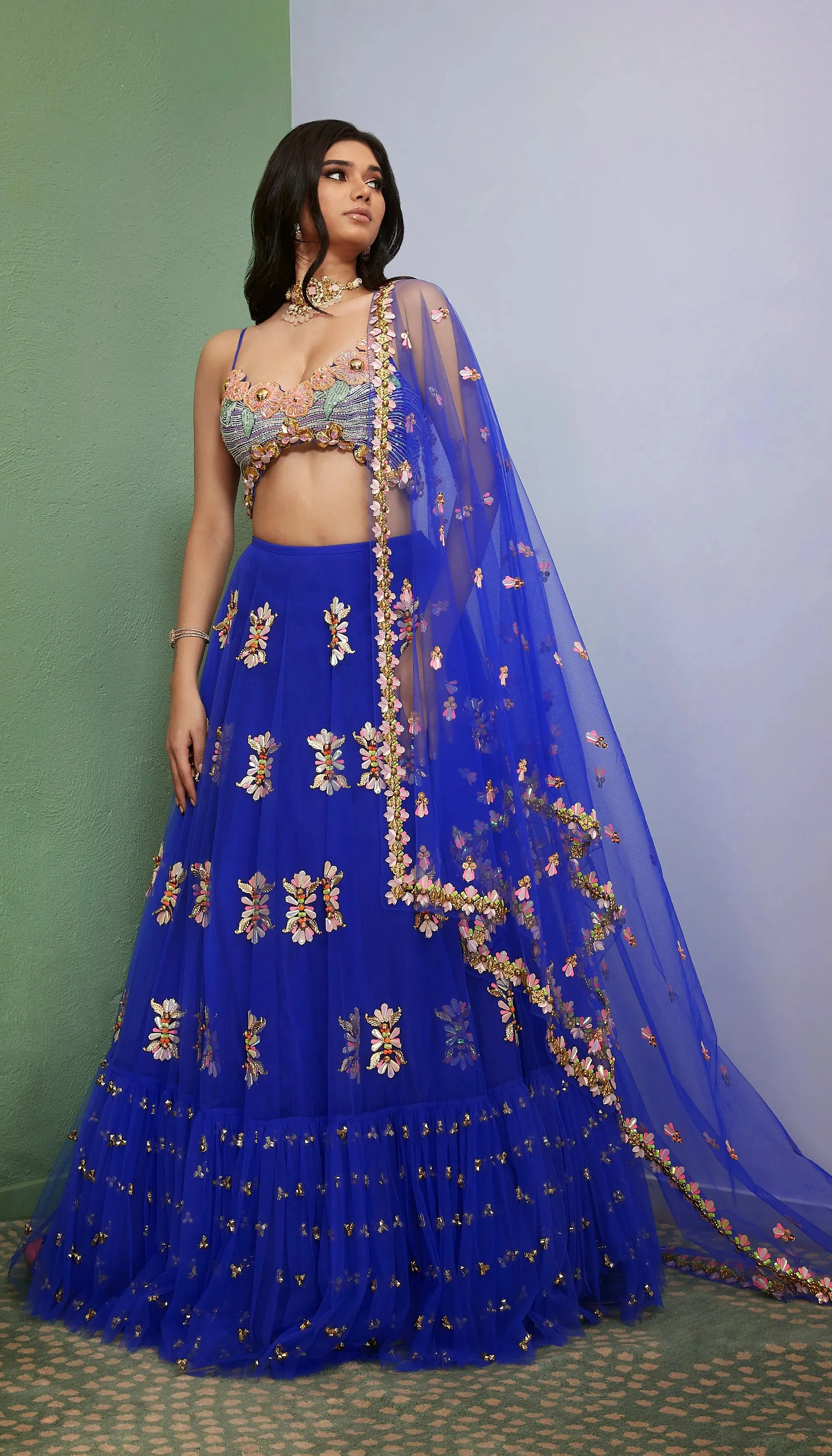 ARTWORQ: BLUE EMBELLISHED FULL LEHENGA SET