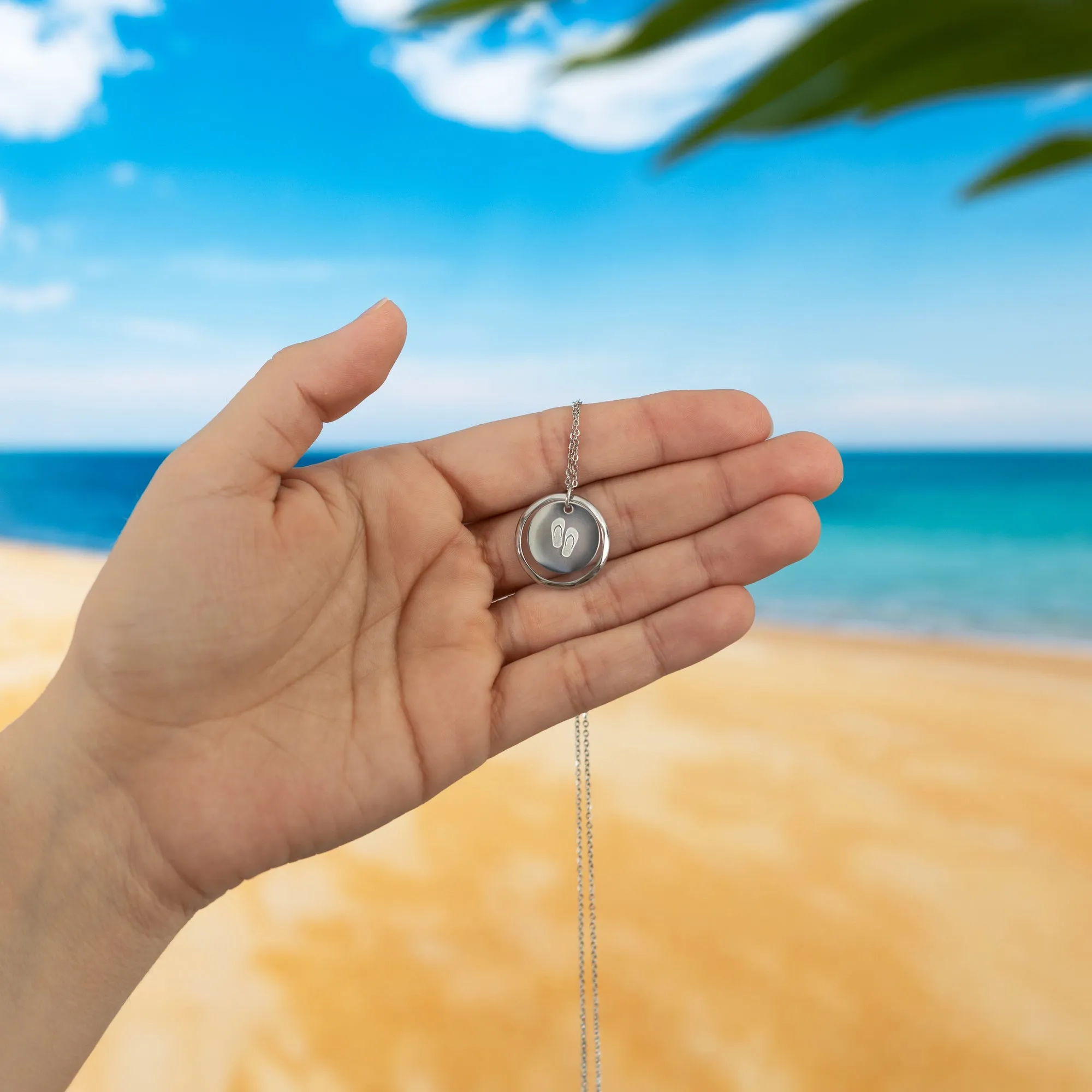 Beach 16.5" - 18.5" Stainless Steel Engraved Necklace in a Bottle