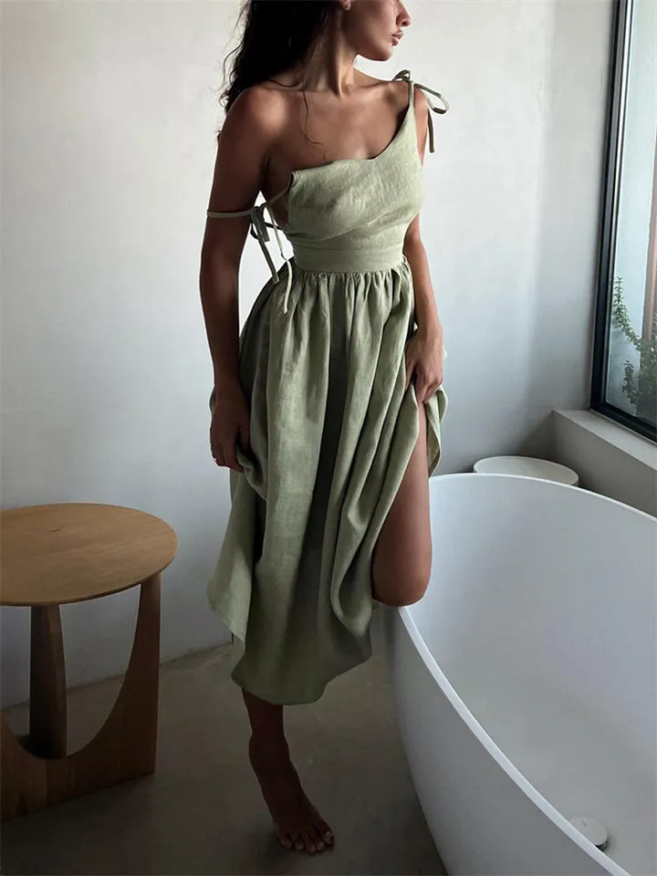 Beach Casual Pure Cotton Backless Strappy Dress for Women