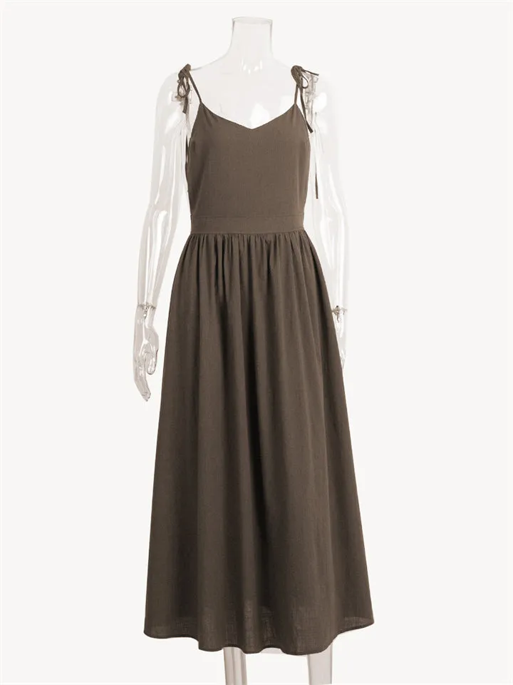Beach Casual Pure Cotton Backless Strappy Dress for Women