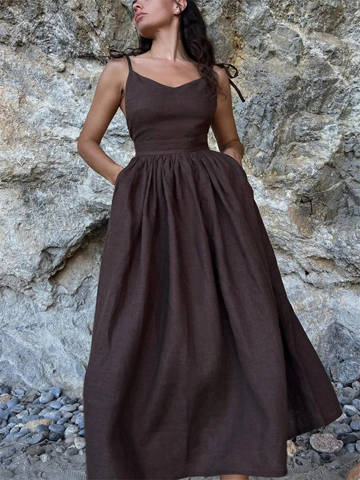Beach Casual Pure Cotton Backless Strappy Dress for Women