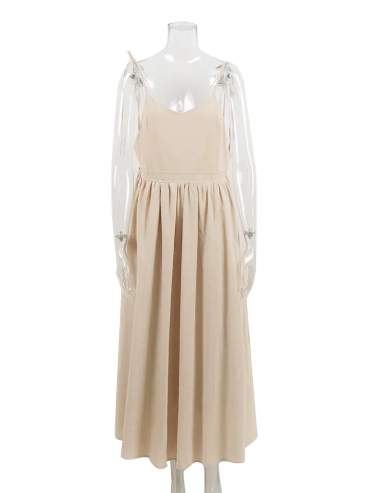 Beach Casual Pure Cotton Backless Strappy Dress for Women