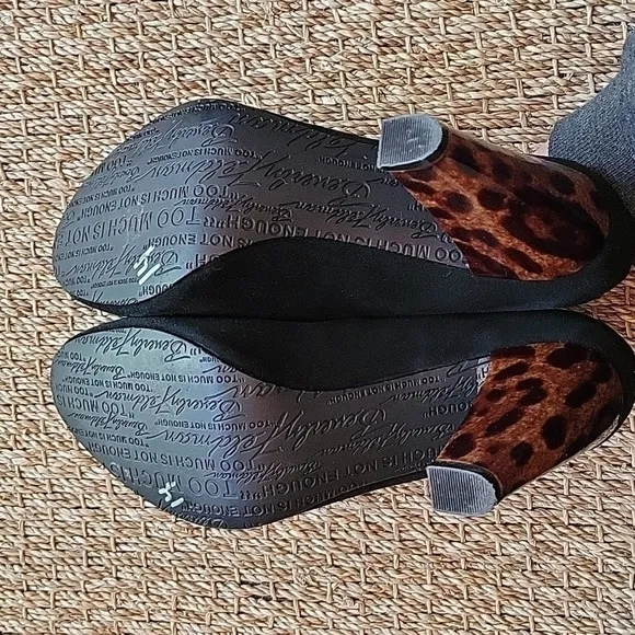 BEVERLY FELDMAN black suede pumps with leopard print heel.   Size is 9.5 M.