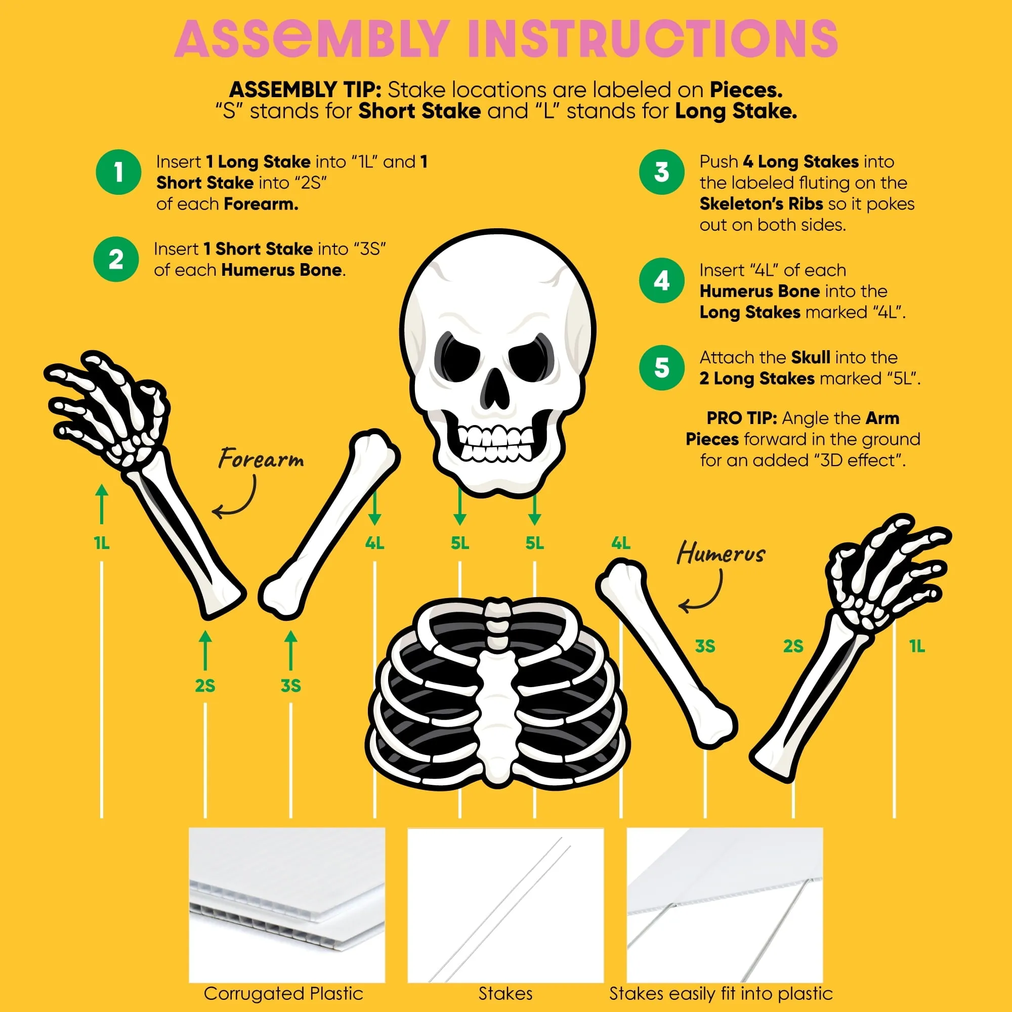 Big Skeleton Yard Sign Outdoor Lawn Decorations - Halloween Party Yard Signs
