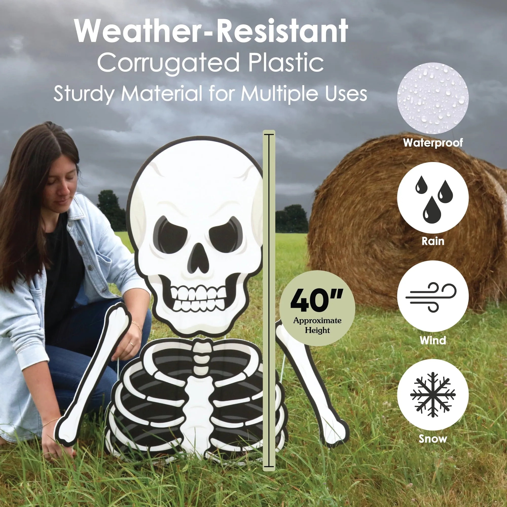 Big Skeleton Yard Sign Outdoor Lawn Decorations - Halloween Party Yard Signs