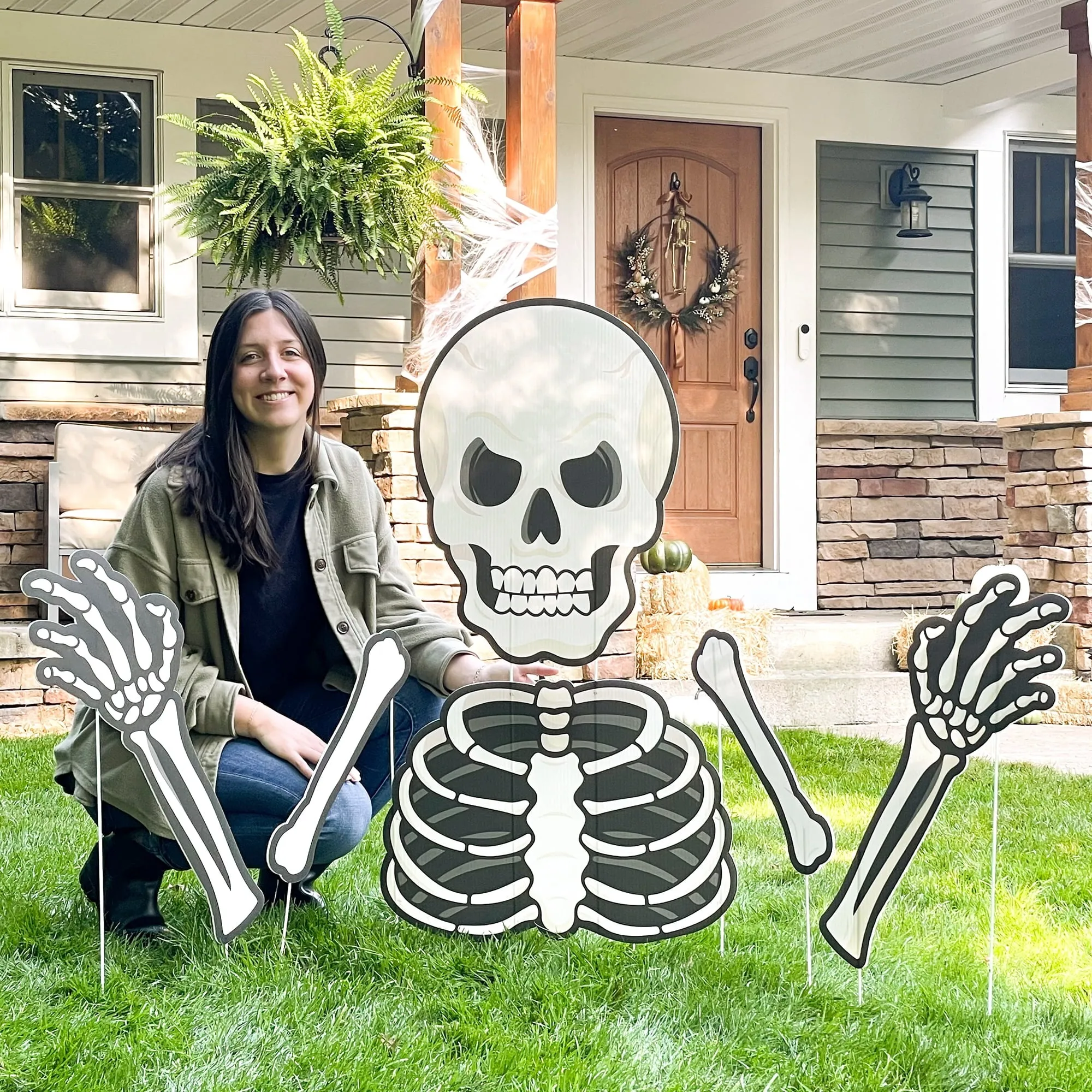 Big Skeleton Yard Sign Outdoor Lawn Decorations - Halloween Party Yard Signs