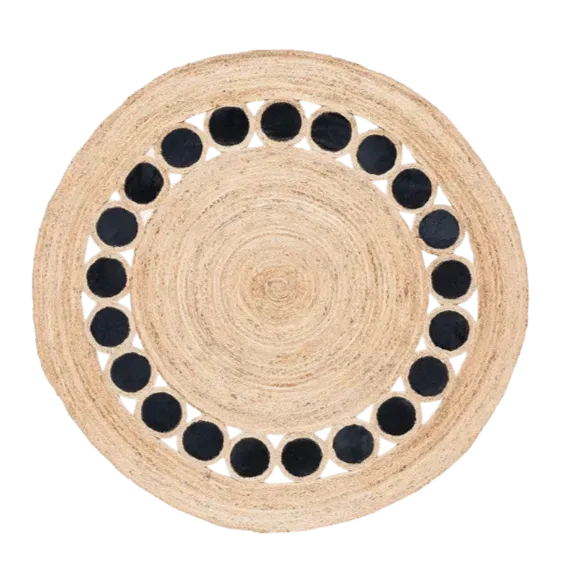 Black and Natural Circle Round Jute Rug