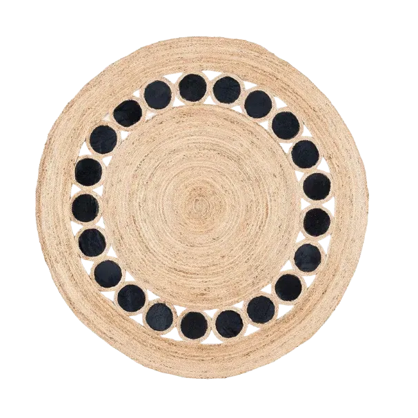 Black and Natural Circle Round Jute Rug