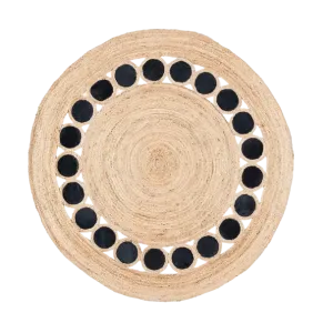 Black and Natural Circle Round Jute Rug