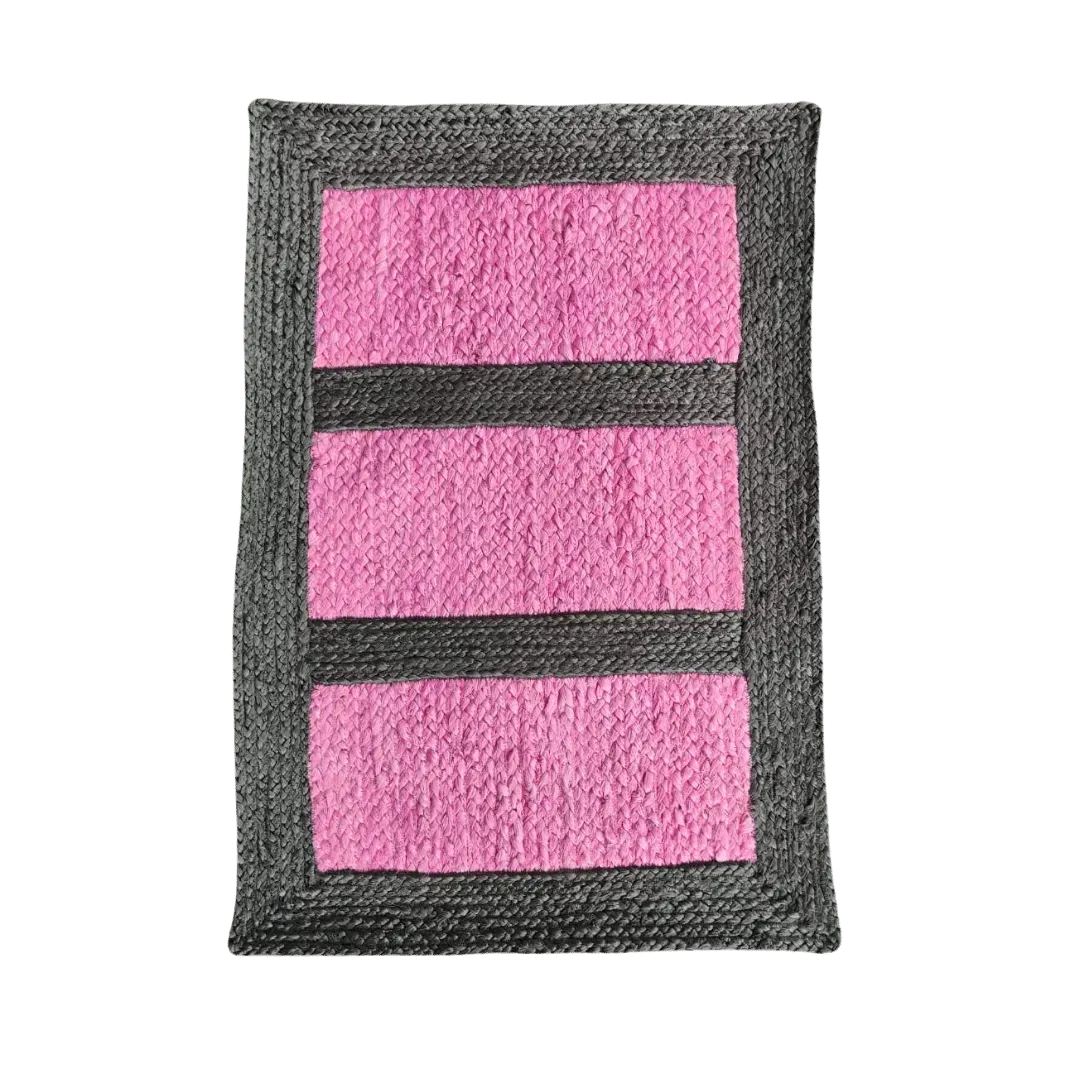 Black and Pink Braided Jute Rug